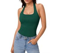 Aottori Neckholder Top Damen Sommer Ärmelloses Halter Neckline Tank Tops Crop Rückenfreies Gerippt Slim Fit Tanktop Sexy Oberteile Stretch Grün L