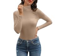 Aottori Oberteile Damen Rollkragen Unterhemd Winter Rollkragenpullover Langarm Langarmshirt Thermo Warm Elegant Thermounterwäsche Leicht Slim Fit Basic Tops Khaki S