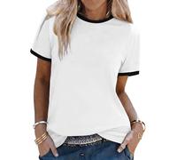 Aottori Print Shirt Damen Rundhals Kurzarm Locker Sommer Bedruckt C-Weiß M