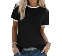 Aottori Print Shirt Rundhals Kurzarm Locker Sommer Bedruckt C-Schwarz M