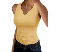 Aottori RIPP Top Damen V-Ausschnitt Tanktop Sommer Slim Fit Basic Oberteile Ärmellos Gerippt Elegant Stricktop Casual Einfarbig Gelb S