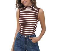 Aottori Rollkragenpullover Damen Ärmellos Streifen Rolli Top Strickpullover Elegant Rollkragen Strick Pullover Herbst Winter Sleeveless Pulli Oberteile Top Braun XXL