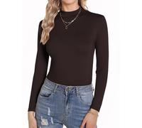 Aottori Rollkragenshirt Damen Baumwolle Langarmshirt Slim Fit Shirt Stehkragen Unterziehrolli Langarm Stretch Wandershirt Elegant Basic Top für Frühling Herbst Braun XXL