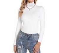 Aottori Rollkragenshirt Damen Langarm Unterziehrolli Baumwolle Basic Langarmshirt Slim Fit Rollkragenpulli Leicht Thermo Oberteil Elegant Stretch Top Weiß XXL