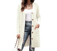 Aottori Strickjacke Damen Lang mit Taschen und Knöpfen Elegant | Cardigan, Grobstrick, Strickcardigan, Strickmantel, Pullover Open Front, Langarm, Casual, Herbst Winter