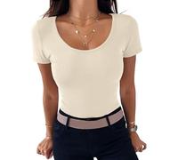 Aottori T-Shirt Damen Rundhals Gerippt Gerippt Basic Top Kurzarm Sommer | Rippshirt, Oberteile, Slim Fit, Stretch, Eng, Elegant, Casual, Einfarbig, für Alltag Freizeit Büro