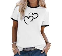 Aottori T-Shirt Damen Rundhals Kurzarm Locker Sommer Smile Print B-Weiß L