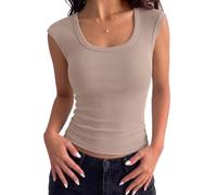 Aottori T-Shirt Damen U Ausschnitt Flügelärmel Basic Tops Gerippt Slim Fit | Oberteile Kurzarm, Stretch, Rippshirt Kurz, Sommer, Elegant, Sexy, Casual, für Alltag Freizeit