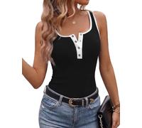 Aottori Tank Top Damen Basic Eckigem Ausschnitt Ärmellose mit Knöpfen Tanktop Sommer RIPP Stretch Tops Casual Sexy Y2k Unterhemden Schwarz S