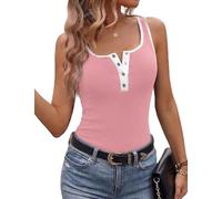 Aottori Tank Top Damen Basic Eckigem Ausschnitt Ärmellose mit Knöpfen Tanktop Sommer RIPP Stretch Tops Casual Sexy Y2k Unterhemden Rosa S