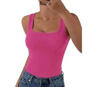 Aottori Top Damen Eckigem Ausschnitt Tanktop Gerippt Sexy Unterhemd Stretch Slim Fit Rippshirt Ärmellos Elegant Einfarbig Hellrosa S