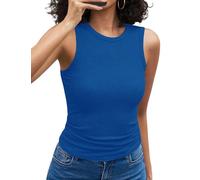 Aottori Top Damen Sommer Basic Tanktops High Neck Gerippt Shirts Ärmellos Sexy Slim Fit Unterhemd Elegant Einfarbig Royalblau L