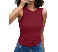 Aottori Top Damen Sommer Basic Tanktops High Neck Gerippt Shirts Ärmellos Sexy Slim Fit Unterhemd Elegant Einfarbig Weinrot L