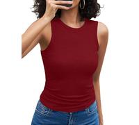 Aottori Top Damen Sommer Basic Tanktops High Neck Gerippt Shirts Ärmellos Sexy Slim Fit Unterhemd Elegant Einfarbig Rot XXL