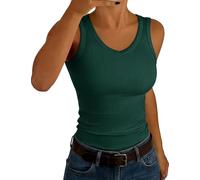 Aottori Top Damen V-Ausschnitt Tanktop Gerippt Sexy Unterhemd Stretch Slim Fit Rippshirt Ärmellos Casual Einfarbig Grün XS