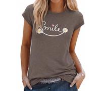 Aottori Tshirt Damen Rundhals Kurzarm Smiley Print Oberteil Sommer Locker | Top Frauen, Kappenärmel, Good Vibes Shirts, Basic, Bedruckt, Loose Fit, Bluse, Elegant Modern, Casual, Stretch, Leicht