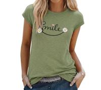 Aottori Tshirt Damen Rundhals Kurzarm Smiley Print Oberteil Sommer Locker | Top Frauen, Kappenärmel, Good Vibes Shirts, Basic, Bedruckt, Loose Fit, Bluse, Elegant Modern, Casual, Stretch, Leicht