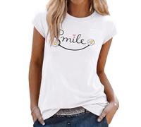 Aottori Tshirt Damen Rundhals Kurzarm Smiley Print Oberteil Sommer Locker | Top Frauen, Kappenärmel, Good Vibes Shirts, Basic, Bedruckt, Loose Fit, Bluse, Elegant Modern, Casual, Stretch, Leicht
