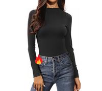 Aottori Unterziehshirt Damen Stehkragen Thermo Oberteil Figurbetontes Elegant Rippshirt Slim Fit Unterhemd Langarm Casual Tops für Alltag Business Schwarz XXL
