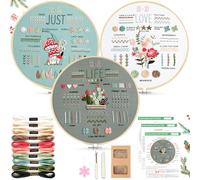 AOTWAN Stickset für Anfänger Sticken Set Erwachsene Blumenmuster Pflanzen Embroidery Kit Stickerei Set mit 2 Stück Bambus Stickrahmen, Anleitung und Werkzeuge, Kreuzstich Set für DIY Kunst, Handwerk