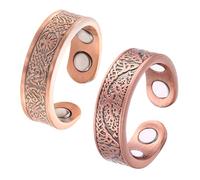 AOUZOVLI 2 Stück Kupferringe Schmuck, Magnet Ring Damen, Magnetring, mit Einem Lebensbaum-Muster Graviert, Größenverstellbar, Schlichter Retro-Stil, Gleicht Das Energiefeld Aus