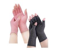 AovYoo 2 Paar Arthrose Handschuhe Fingerlose Kompressionshandschuhe für Arbeit Schlafen Sport,Bietet Halt und Wärme für die Finger (S, Grau+Rosa)