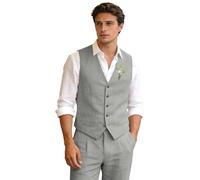 Aowdoy Herren Leinenanzüge 2-teiliges Slim-Fit-Set für Abschlussball Strand Hochzeit Bräutigam Weste Hose Set Lässiges Sommer Leinenoutfit, GRAU, XL