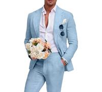 Aowdoy Leinenanzug für Herren, Slim-Fit, Sommer, Strand, Hochzeit, Kleid, Abschlussball, Party, Anzug, Blazer, Jacke und Hose, Beige, 2-teilig
