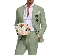 Aowdoy Leinenanzug für Herren, Slim-Fit, Sommer, Strand, Hochzeit, Kleid, Abschlussball, Party, Anzug, Blazer, Jacke und Hose, Beige, 2-teilig