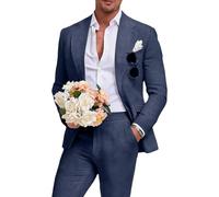 Aowdoy Leinenanzug für Herren, Slim-Fit, Sommer, Strand, Hochzeit, Kleid, Abschlussball, Party, Anzug, Blazer, Jacke und Hose, Beige, 2-teilig