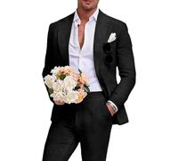 Aowdoy Leinenanzug für Herren, Slim-Fit, Sommer, Strand, Hochzeit, Kleid, Abschlussball, Party, Anzug, Blazer, Jacke und Hose, Beige, 2-teilig