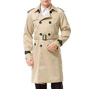 AOWOFS Herren Zweireihiger Trenchcoat mit Gürtel Revers Lang Mantel Business Jacke Frühling Übergangsjacke （ Khaki L
