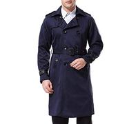 AOWOFS Herren Zweireihiger Trenchcoat mit Gürtel Revers Lang Mantel Business Jacke Frühling Übergangsjacke （ Navy XL