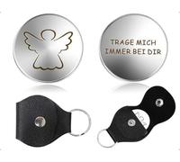 AOYEGIC Schutzengel Münze,Edelstahl Trage Mich Immer Bei Dir Kleine Glücksbringer,Kleine Schutzengel Glücksbringer mit Leder Schlüsselanhänger,verwendet für Familie Freund(Silber)