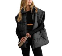 APAFES Damen Winter Oversized Puffer Weste Leichte Stehkragen Flysleeve Isolierte Gepolsterte Puffer Jacken Mantel mit Taschen, Schwarz, L