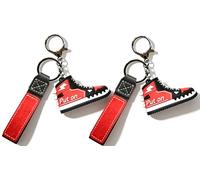 Apanphy 2 Stücke Stylisches Sneaker-Schlüsselanhänger - Cooler Rot-Schwarzer Schuh-Schlüsselring mit Ledergurt, kleines Geschenk für Geburtstage, Weihnachten, Abschlüsse oder Stiefelaufsteller