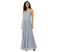 APART Abendkleid im Materialmix aus besticktem Mesh mit plastischer Spitze und Chiffon, Rauchblau, 38