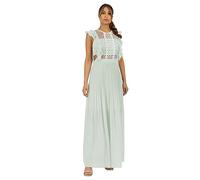 APART Damen Abendkleid, Rundhalsausschnitt Brautjungfernkleid, Georgette Rock mit Sonnenfalten, Langes Elegantes Hochzeitskleid, Florale Spitzendetails, ärmelloses Partykleid, hellmint