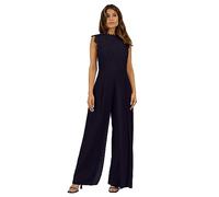 APART Damen lässiger Spitzen-Top-Jumpsuit, eleganter Cocktail-Overall langer Playsuit, Rundhalsausschnitt, Spitzen-Stehkragen, ärmelloser Sommer-Overall, weites Bein Partykleid, nachtblau