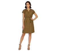 Apart Damen Lässiges Sommerkleid, Knielanges Bürokleid, Kurzarm, Seitentaschen, stilvoller Taillengürtel Inklusive, kleiner Schlitz und silberner Knopf, bequemes und weiches Business-Kleid, Khaki
