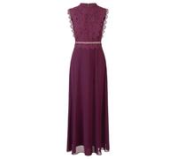 APART Fashion Damen ärmelloses Spitzenabendkleid, hochgeschlossene Maxikleid, transparenter Rücken, gewellter Taillendetail, ausgestellter Chiffonrock, Elegantes formelles Partykleid