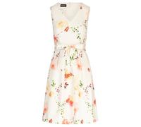 APART Fashion Damen Blumensatin Kleid, V-Ausschnitt Partykleid, ärmelloses Kleid, Elegante Passform mit Gürtel, knielanges Sommerkleid, lässiges Hochzeitsgast-Outfit