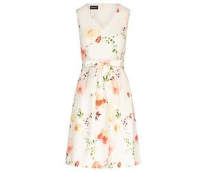APART Fashion Damen Blumensatin Kleid, V-Ausschnitt Partykleid, ärmelloses Kleid, Elegante Passform mit Gürtel, knielanges Sommerkleid, lässiges Hochzeitsgast-Outfit