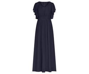 APART Fashion Damen Langes Chiffonkleid, Abendkleid mit V-Ausschnitt, fließendes Maxikleid, formelles Outfit mit Rüschenärmeln, Hochzeitsgastkleid, Brautjungfernkleid, Party- und Abschlussballkleidung