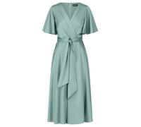 APART Fashion Damen Midikleid aus Satin, Wickelkleid mit V-Ausschnitt, kurze Volantärmel, Gürtel mit hoher Taille, fließender A-Linien-Rock, Abendliches Partykleid, Hochzeit Gast Outfit,Cocktail-Kleid