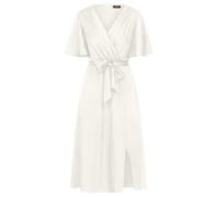 APART Fashion Damen Midikleid aus Satin, Wickelkleid mit V-Ausschnitt, kurze Volantärmel, Gürtel mit hoher Taille, fließender A-Linien-Rock, Abendliches Partykleid, Hochzeit Gast Outfit,Cocktail-Kleid