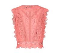 APART Fashion Damen Spitzentop, ärmellose Bluse, Rundhalsausschnitt florales Spitzenhemd, Wellensaum Partykleidung, schickes Sommeroberteil, Reißverschluss Rücken Abendbluse