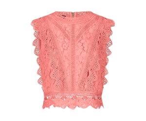 APART Fashion Damen Spitzentop, ärmellose Bluse, Rundhalsausschnitt florales Spitzenhemd, Wellensaum Partykleidung, schickes Sommeroberteil, Reißverschluss Rücken Abendbluse