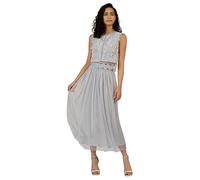 APART Fashion Damen Spitzentop, Rundhalsbluse, silberner Reißverschluss in der hinteren Mitte, ärmelloses, breiter halbtransparenter Saum mit Spitze, Gerades Oberteil mit normaler Passform