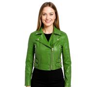 Apfelgrüne, kurze Brando-Bikerjacke aus Leder für Damen - Bellville EU 46 / UK 18